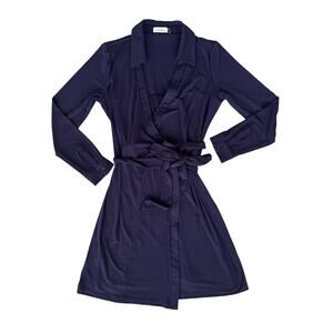 Calvin Klein Navy Wrap Dress Belted Long Sleeve Classic Style No Size Tag XS-S